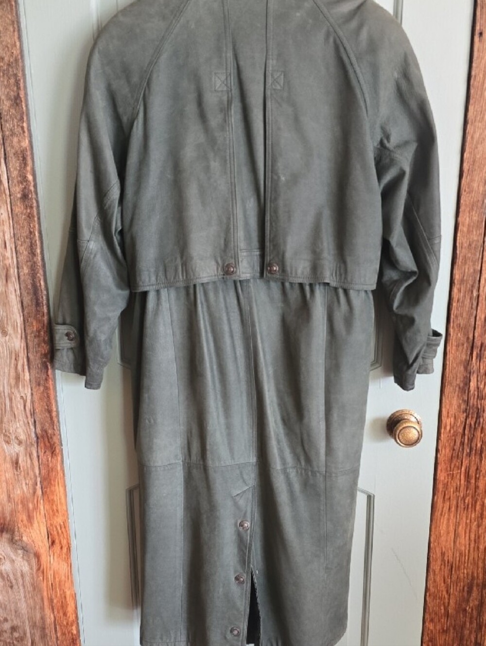 Women's Olive Green Leather Trench Coat by ADVENTURE BOUND by Wilsons - Picture 2 of 5